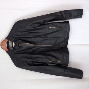 Faded Glory Black Faux Leather Fully Lined Jacket Size Large